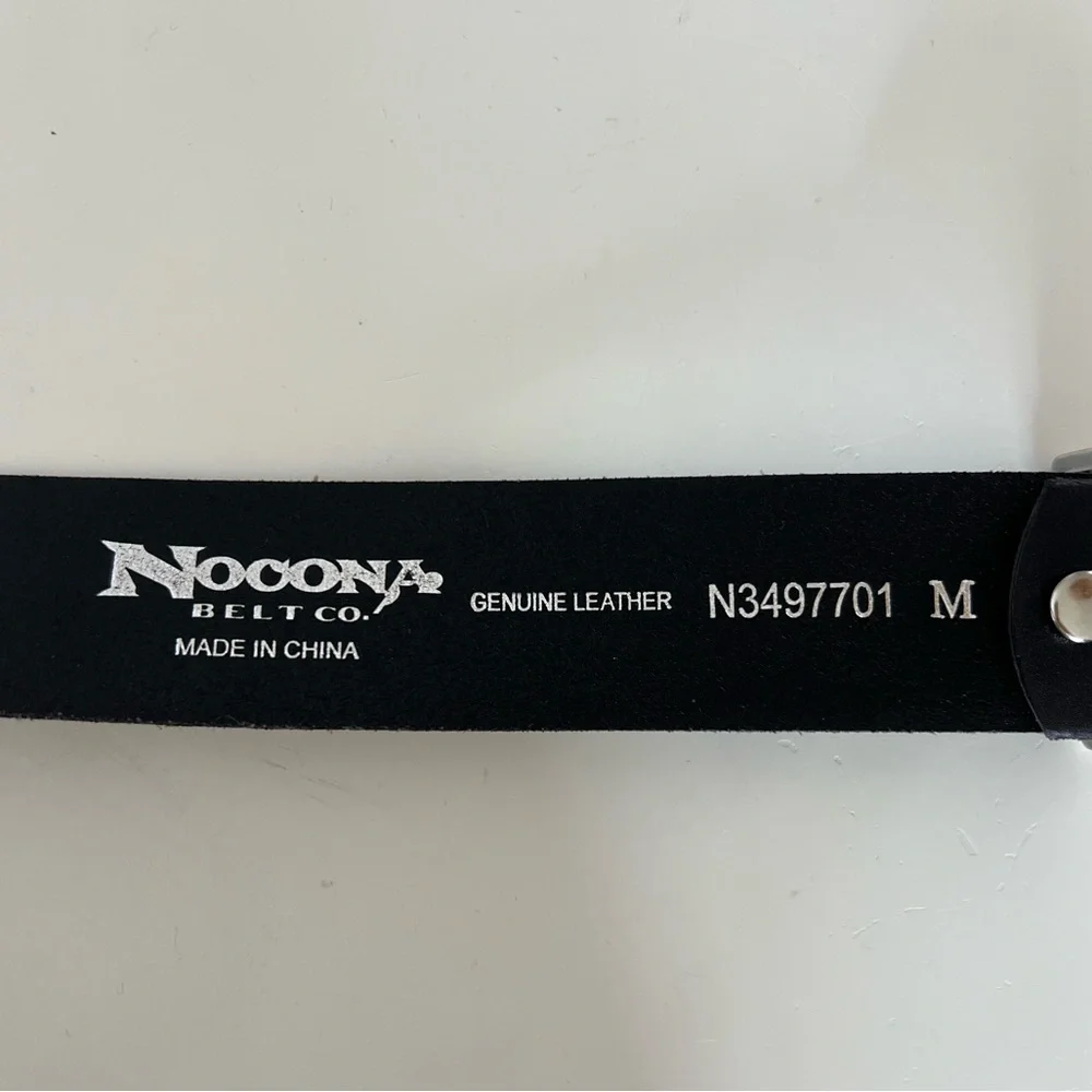Nocona Genuine Leather Black Embossed Silver Toned MetalWestern Belt Size Medium - Picture 7 of 8